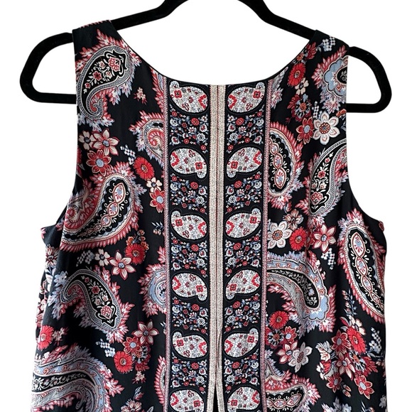 J JILL PAISLEY SPLIT BACK LAYERED BLACK TUNIC DRESS SLEEVELESS | SIZE: SMALL - Picture 7 of 11